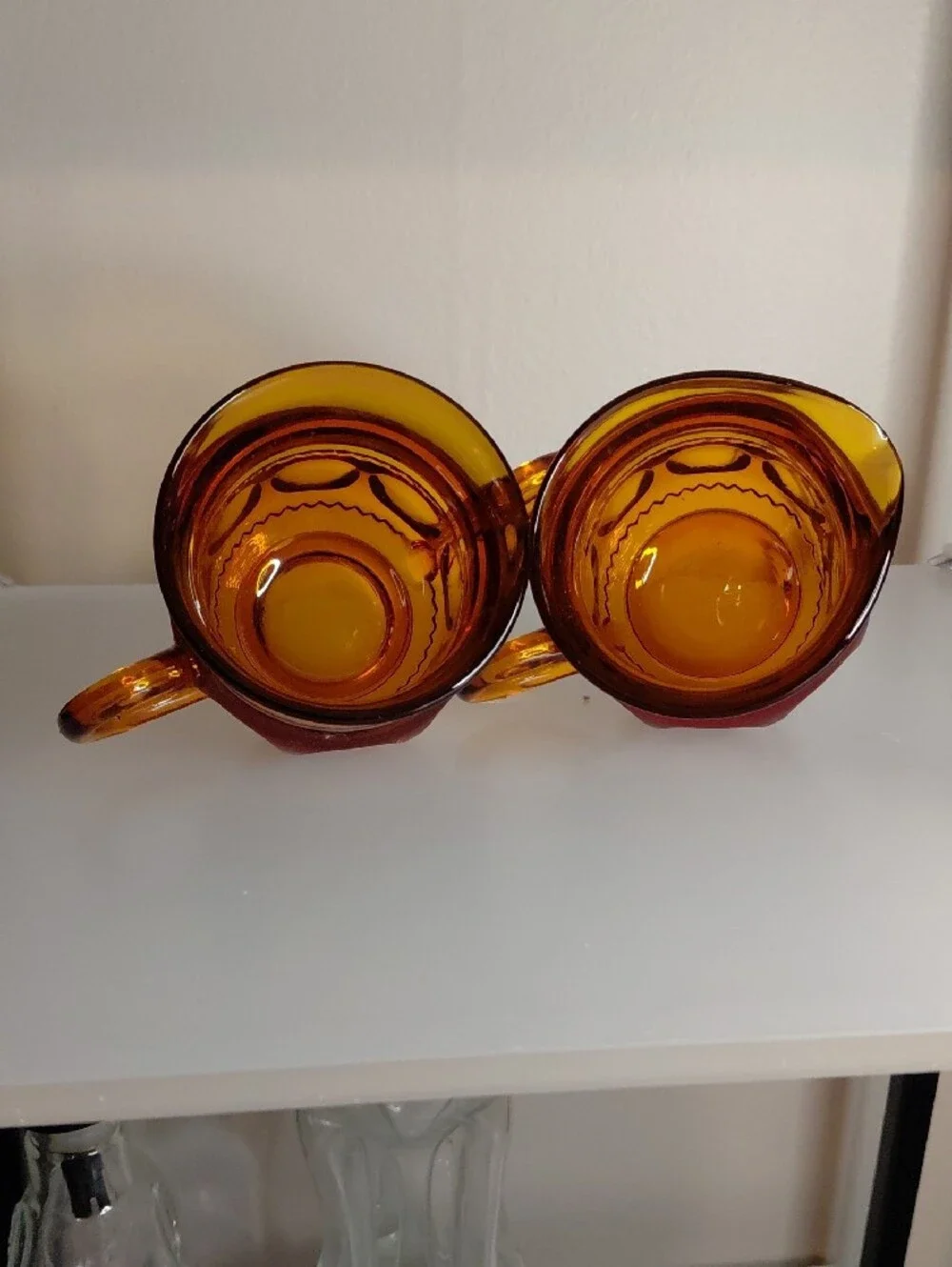 Amber Glass Creamer and Sugar Set - Vintage Style